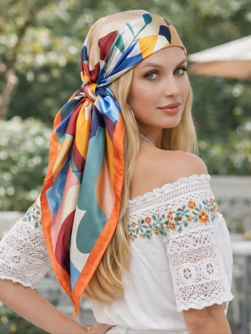 Multicolor Floral Abstract Silk Feel Artsy Head Scarf Bandana Hair Wrap 35x35
